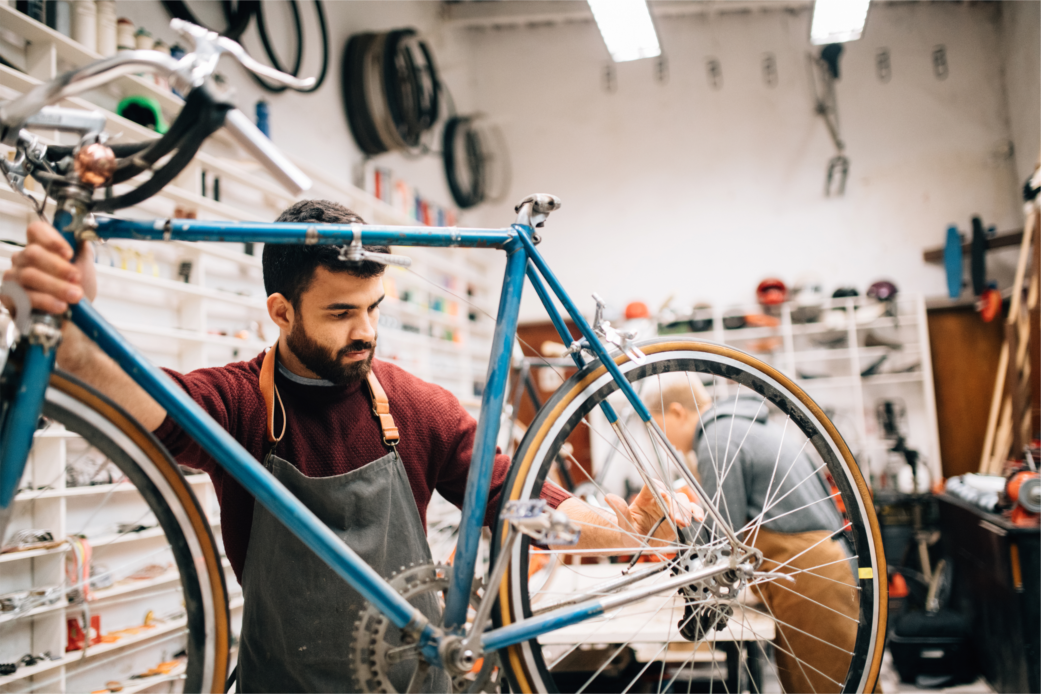 Man working on a bike